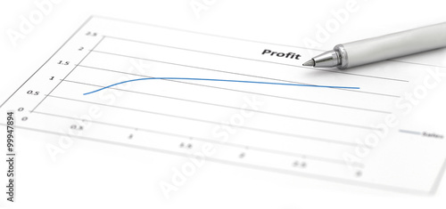 Profit graph with a silver ballpoint