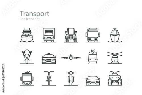 Transport. Line icons set. Colourless. Stock vector.