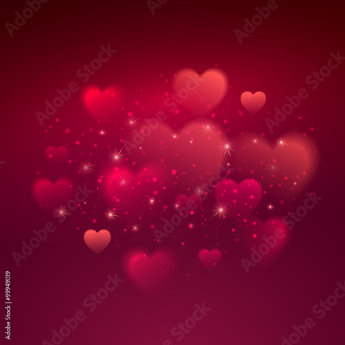 Shiny hearts bokeh Valentine day background. Vector illustration