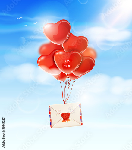 Valentine's day greeting card with air balloons.