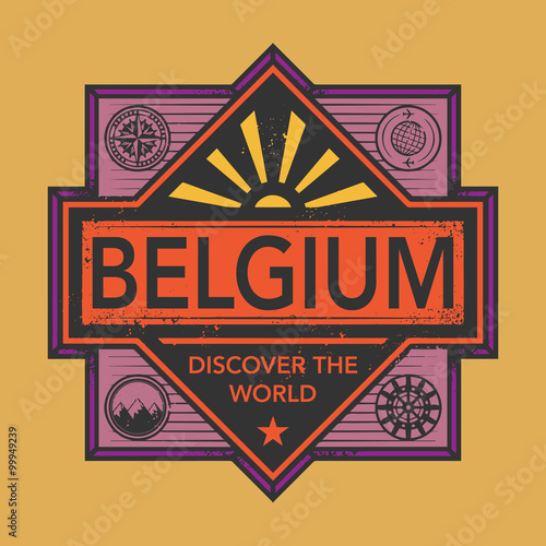 Stamp or vintage emblem with text Belgium, Discover the World