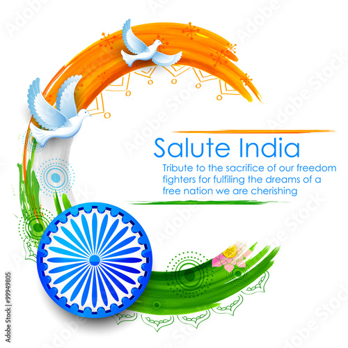 Dove flying on Indian tricolor flag background