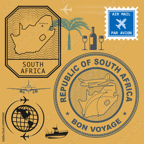 Stamps set with the name and map of South Africa