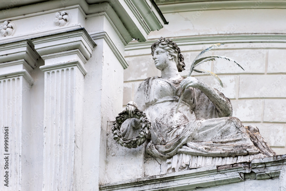 Statue of roman goddess Victoria or greek Nike in the palace and park complex Manor Tarnowski s.Kachanovka Ukraine. Stock Photo Adobe Stock