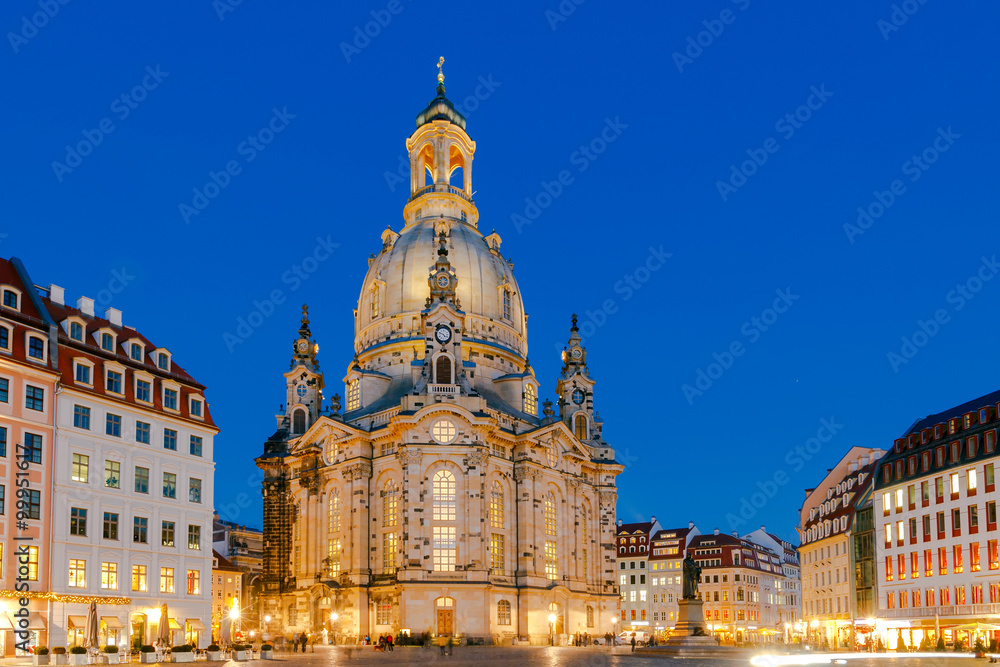 Dresden. Frauenkirche church at night.