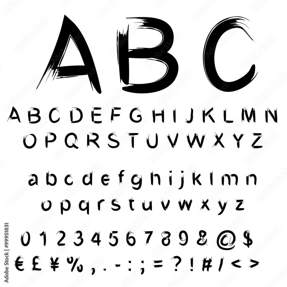 Vector conceptual collection of black handwritten, sketch or paint font Vector conceptual collection of black handwritten, sketch or paint font