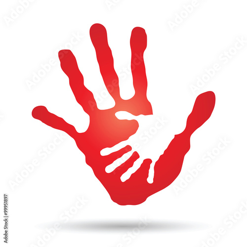 Vector conceptual mother and red child hand print isolated