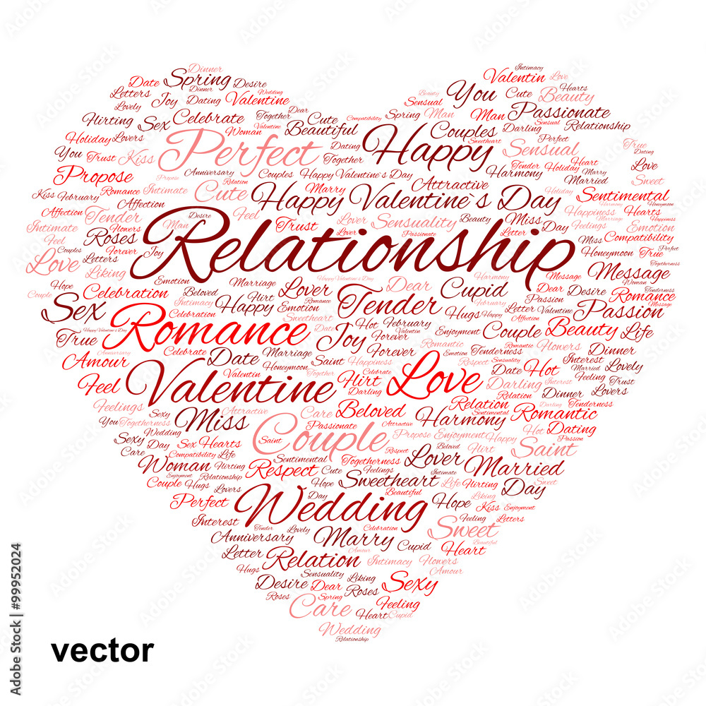 Vector conceptual Valentine heart word cloud Vector conceptual Valentine heart word cloud