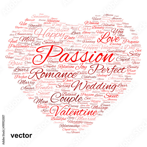Vector conceptual Valentine heart word cloud