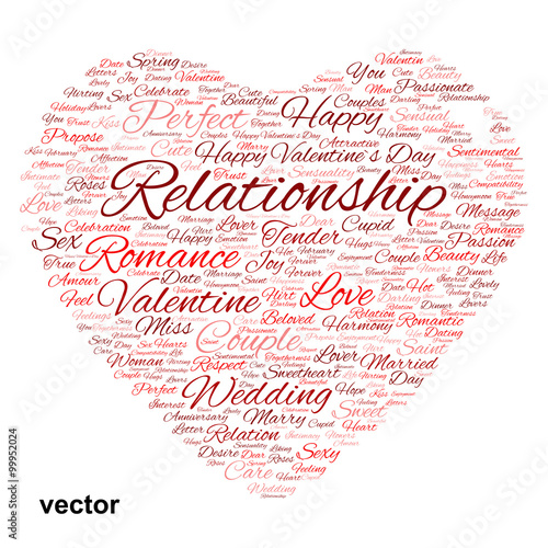 Vector conceptual Valentine heart word cloud