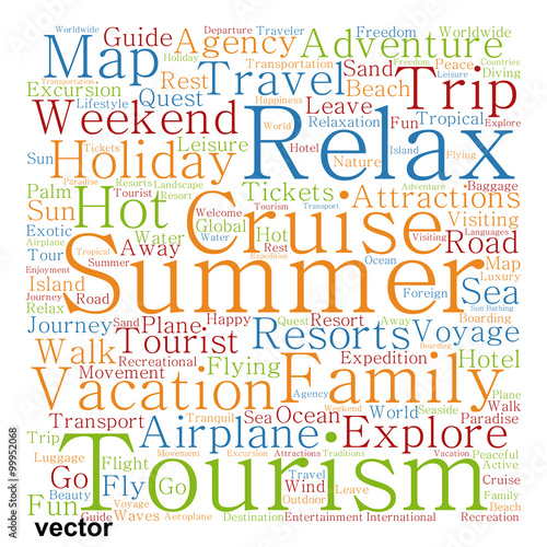 Vector conceptual tourism or travel word cloud