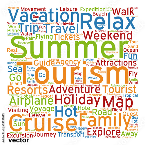 Vector conceptual tourism or travel  word cloud