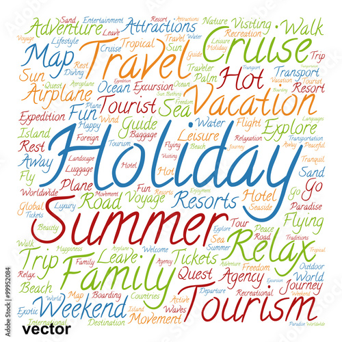 Vector conceptual tourism or travel  word cloud