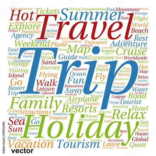 Vector conceptual tourism or travel  word cloud