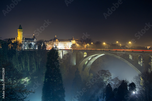 night skyline of luxembourg adolphe bridge