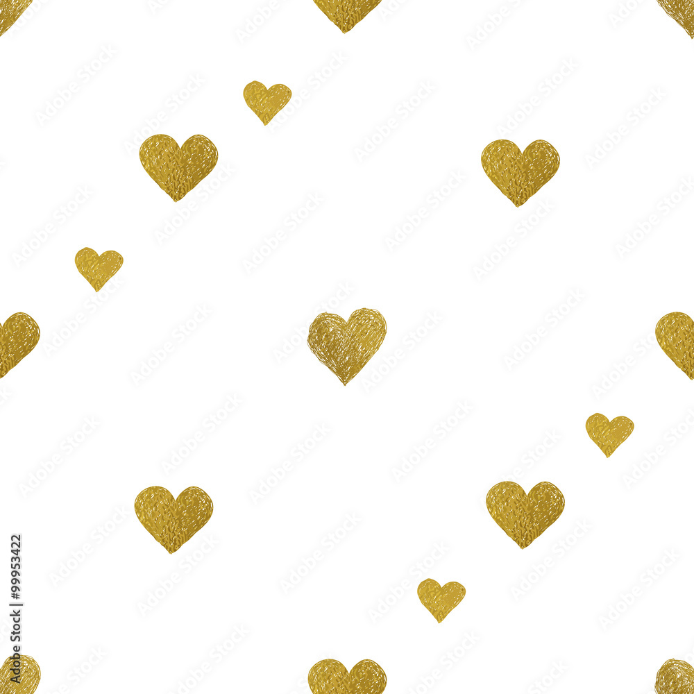 Gold hearts on white background. Seamless pattern Gold hearts on white background. Seamless pattern
