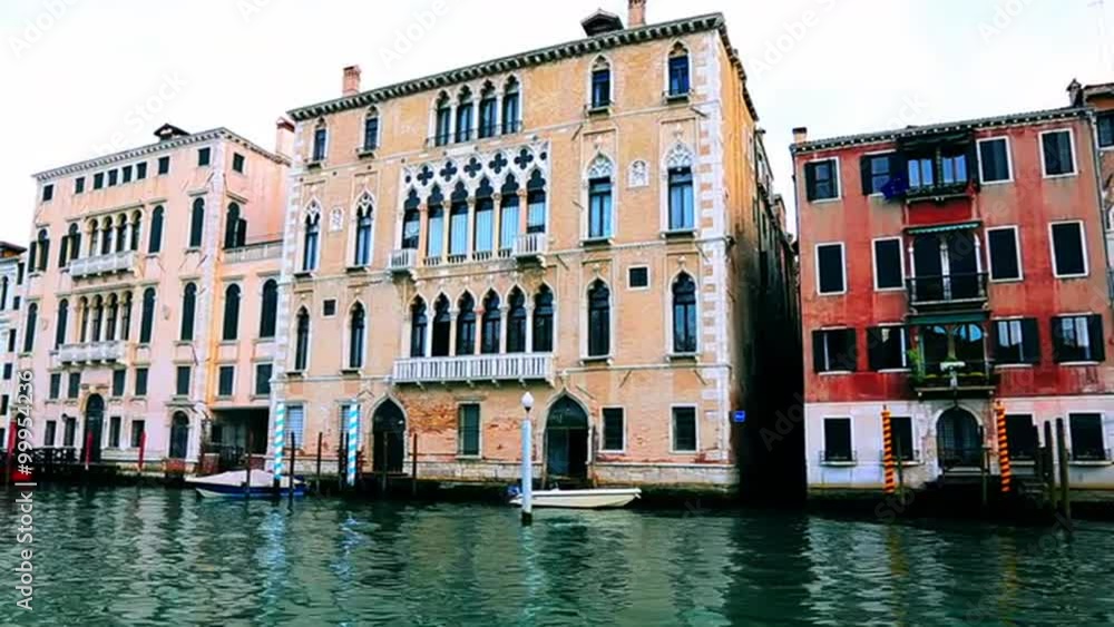 Tracking shot of buildings along a canal, Grand Canal, Venice, Veneto, Italy Tracking shot of buildings along a canal, Grand Canal, Venice, Veneto, Italy