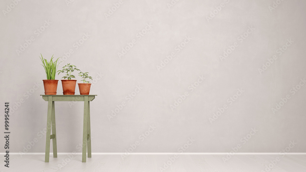 Pflanzen vor Wand im Flur Stock-Illustration | Adobe Stock