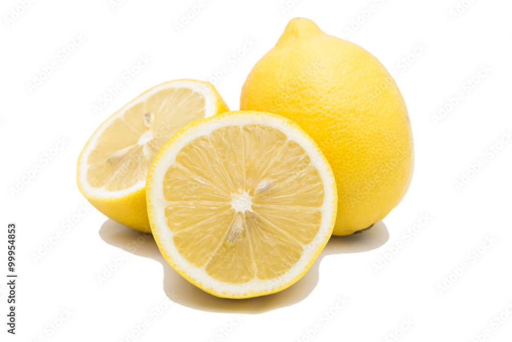 One and Two halves of lemon and isolated on white background One and Two halves of lemon and isolated on white background