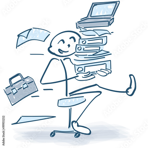 Strichmännchen mit rollenden Bürostuhll
