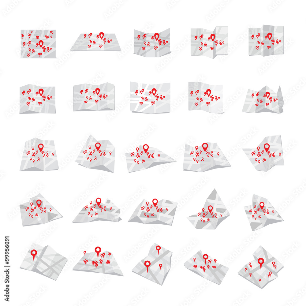 Map Icons Set - Isolated On White Background - Vector Illustration, Graphic Design, Editable For Your Design