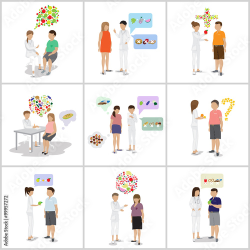 Doctor And Patients: "Fat To Fit Diet Plan" - Isolated On White Background - Vector Illustration, Graphic Design, Editable For Your Design