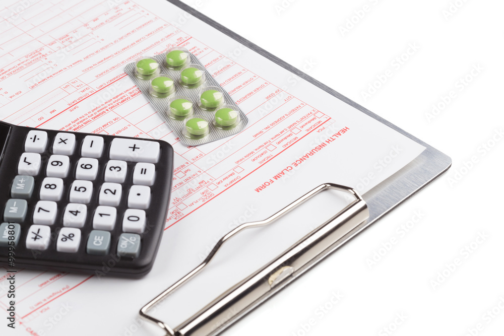 Krankenversicherung Reklamationsformular mit Pillen