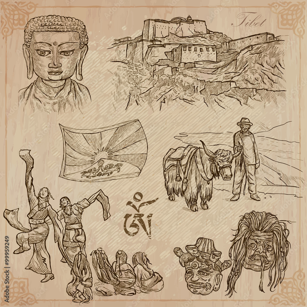 Obraz premium Tibet. Travel - Pictures of Life. Vector pack.