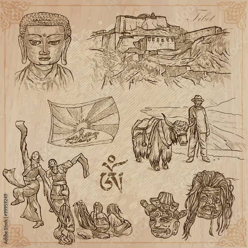 Tibet. Travel - Pictures of Life. Vector pack.