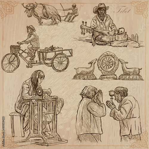 Tibet. Travel - Pictures of Life. Vector pack.