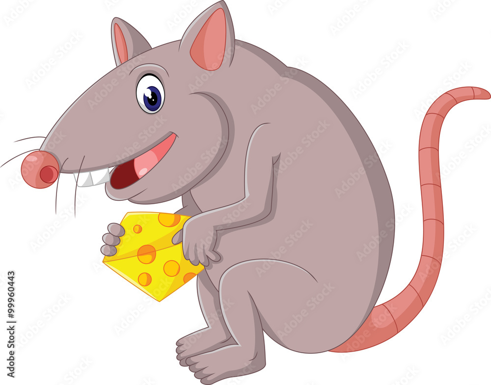 Fototapeta premium Cute mouse cartoon holding cheese