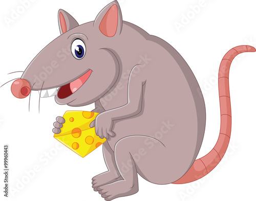 Cute mouse cartoon holding cheese