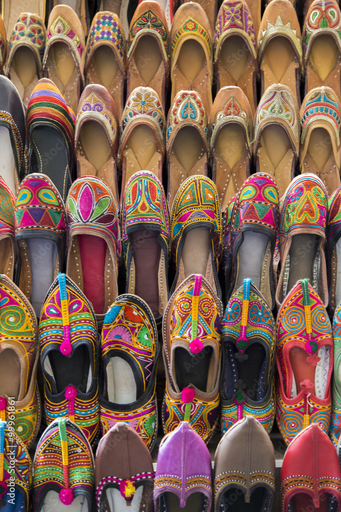 Colorful shoes on bazar in Mumbai, India