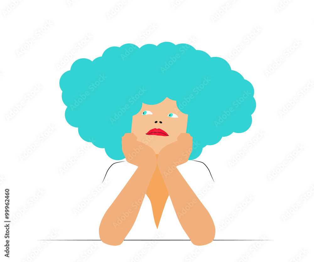 Pretty girl thinking and dreaming. Vector illustration cartoon style. Pretty girl thinking and dreaming. Vector illustration cartoon style.