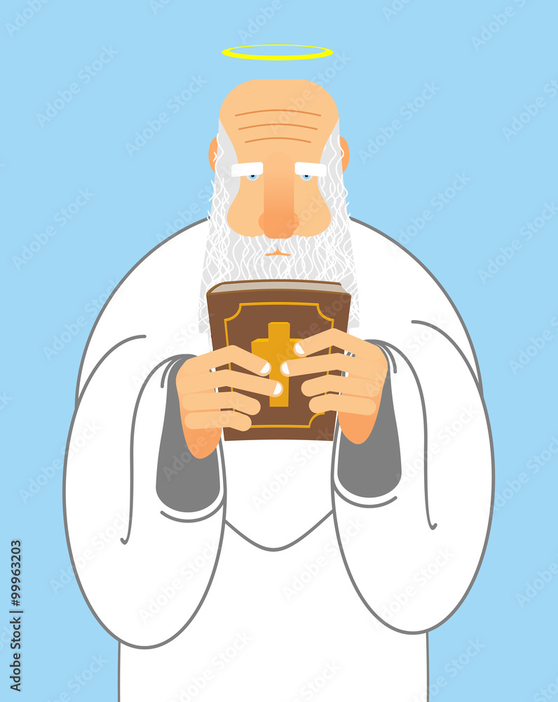 God and Bible. Old man with beard holds Holy Bible. New Testame God and Bible. Old man with beard holds Holy Bible. New Testame