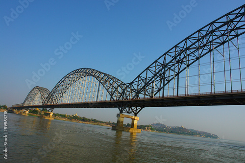 View of the bridge over the Irrawaddy River in Myanmar