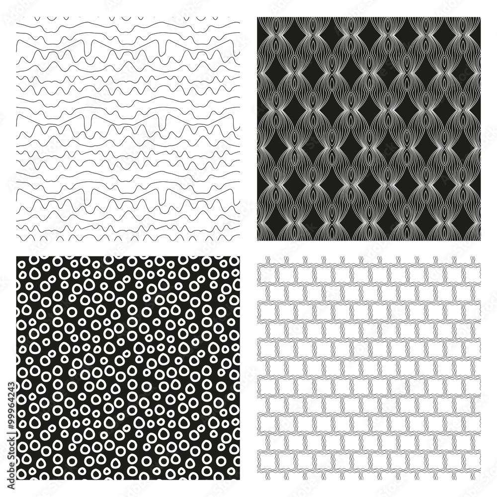 Set of 4 monochrome elegant seamless patterns Set of 4 monochrome elegant seamless patterns