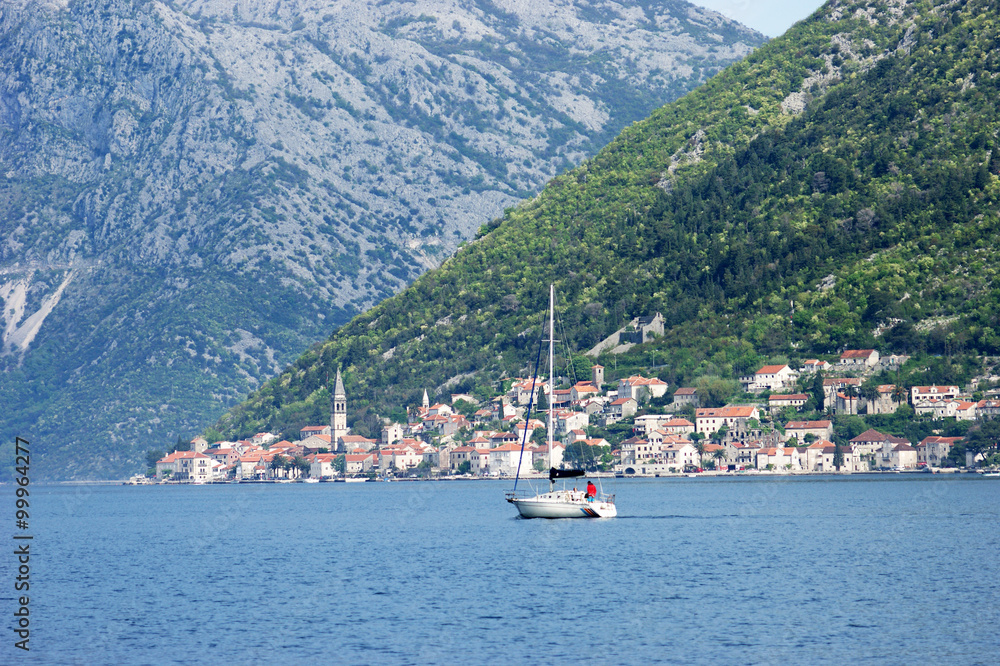 View of the city of Perast, Montenegro
