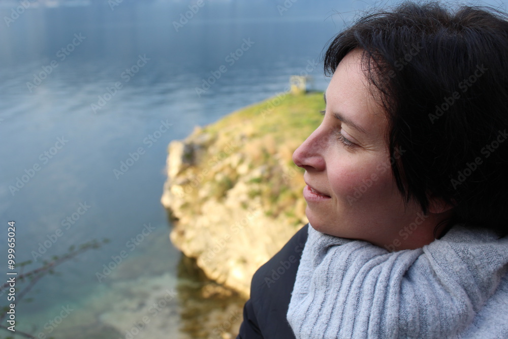 woman's face with background water woman's face with background water