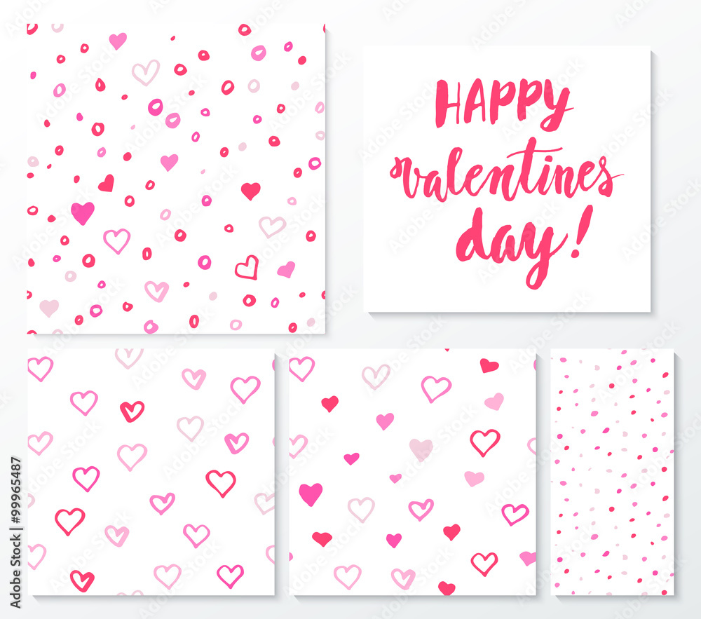 Valentines day herts patterns set with lettering design elements Valentines day herts patterns set with lettering design elements