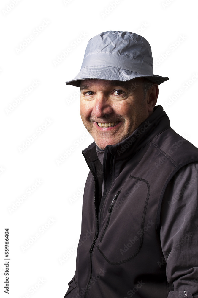 Mature adult with rain cap