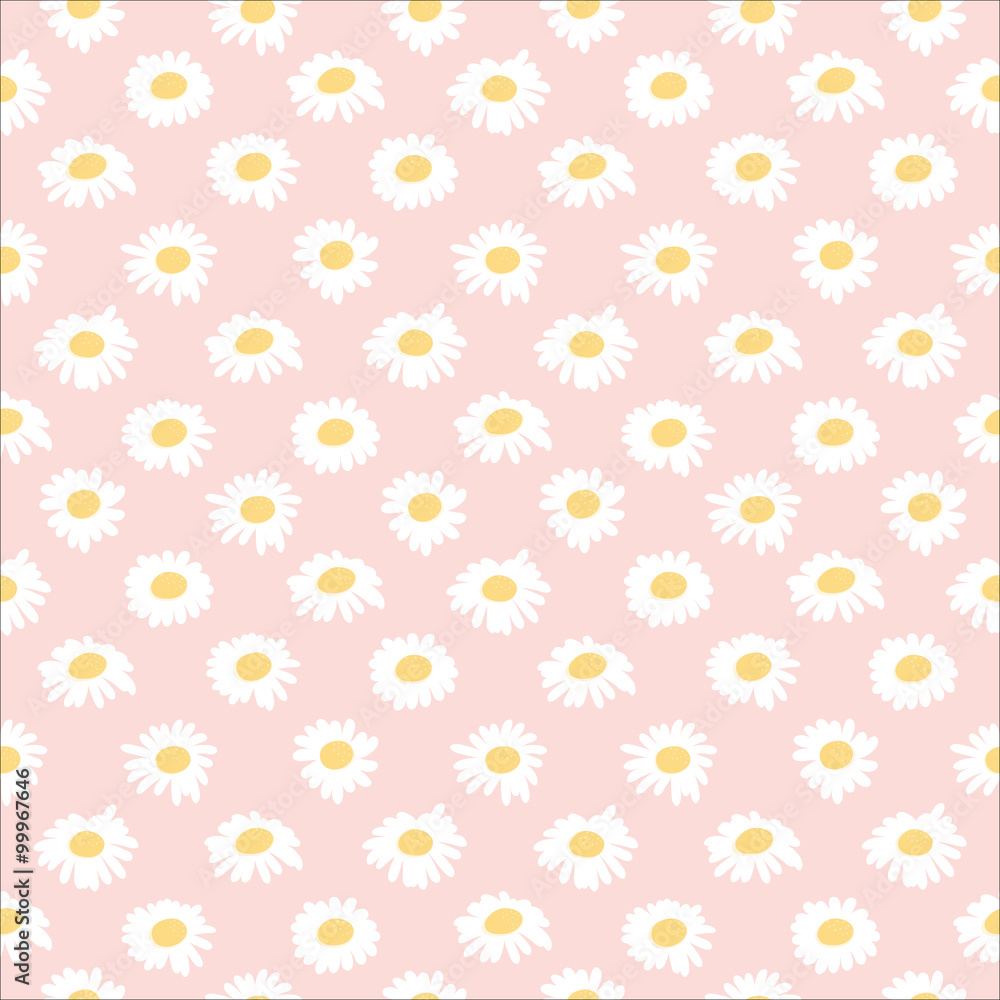 Seamless floral pattern with chamomiles on pink background