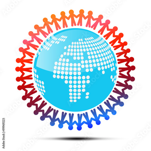 Vector Illustration of People Holding Hands Around Globe