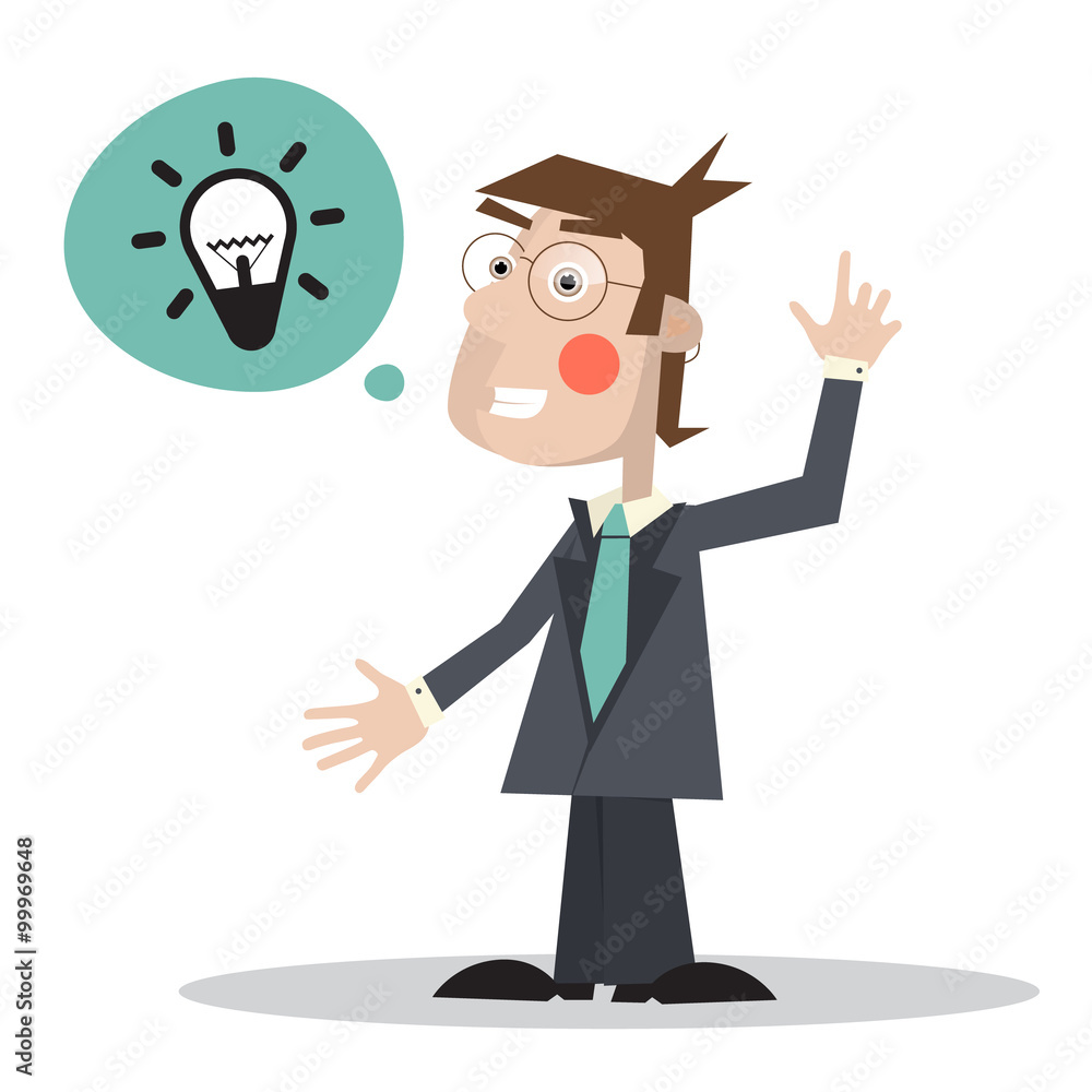 Man in Suit with Bulb in Bubble Icon - Vector Illustration Isolated on White Background Man in Suit with Bulb in Bubble Icon - Vector Illustration Isolated on White Background