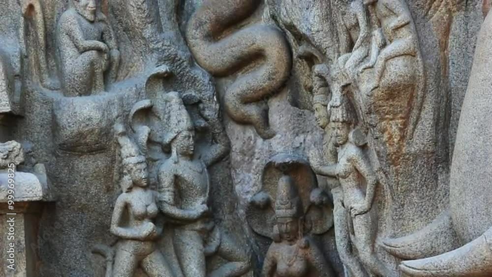 Tilt up shot of rock sculptures, Pancha Rathas, Mahabalipuram, Kancheepuram District, Tamil Nadu, India Tilt up shot of rock sculptures, Pancha Rathas, Mahabalipuram, Kancheepuram District, Tamil Nadu, India