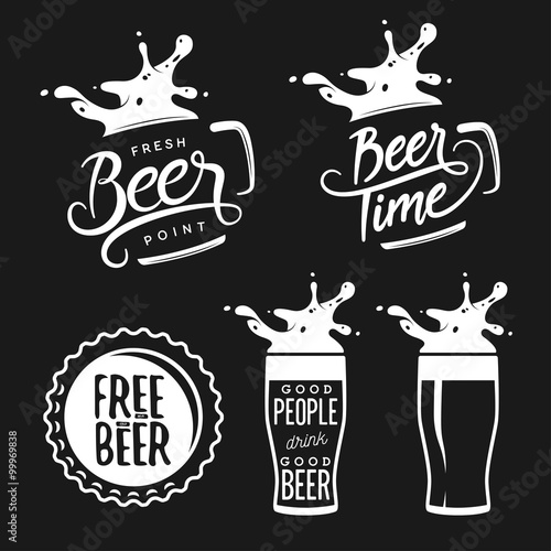 Beer related typography set. Vector vintage lettering illustration.