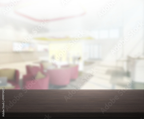 Wood Table Of Blur Background in Office