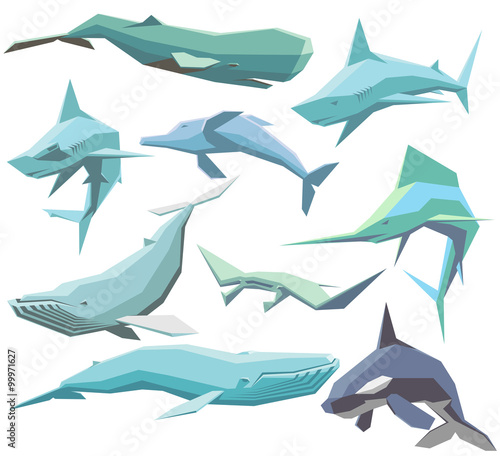 set of geometric sea animals
