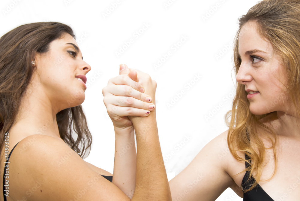 Portrait of two beautiful women throwing a pulse Portrait of two beautiful women throwing a pulse
