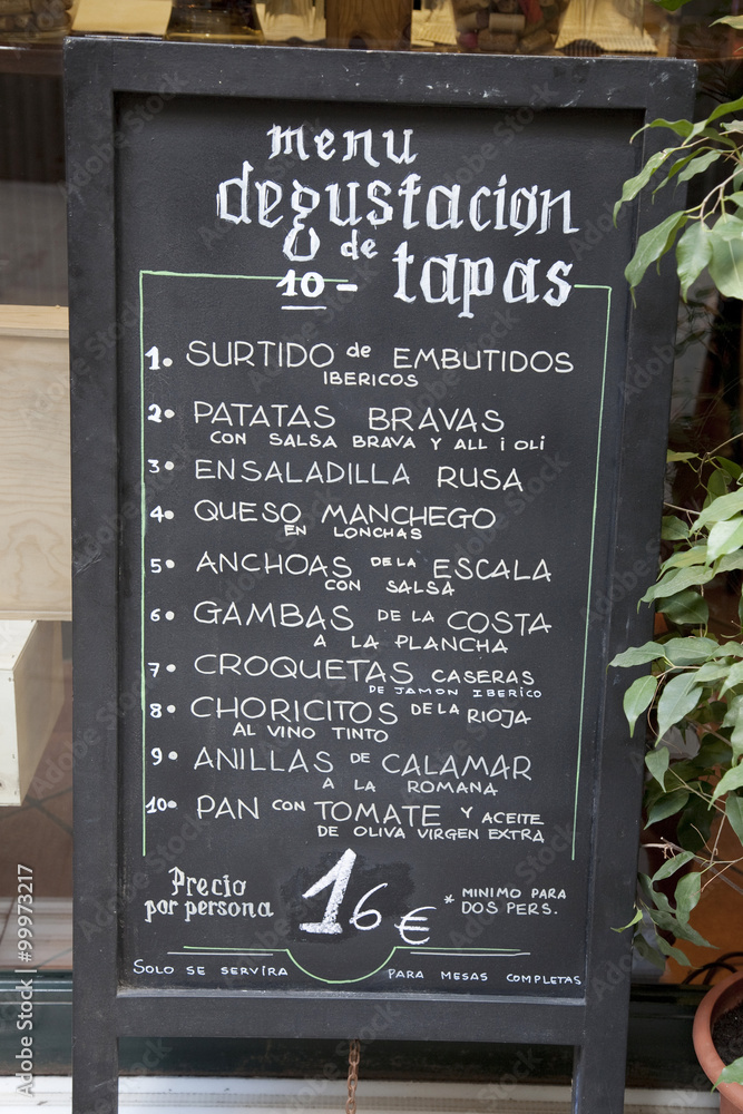 Spanish Tapas Menu in Barcelona, Spain